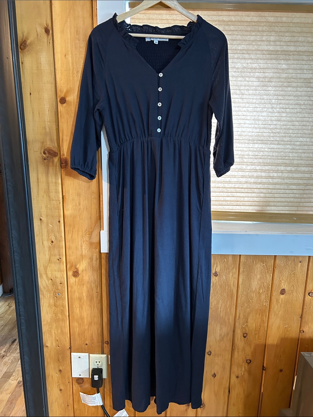 Classic Black Maxi Dress with Button-Front Detail